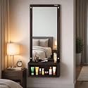Wall Mounted Dressing Table with Mirror Finish Storage Shelf Compact Wall Vanity Makeup Organizer for Bedroom Bathroom Entryway Space Saving Home Furniture Decor (Dark Brown)