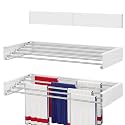 Wall Mounted Drying Rack 23.6", Foldable Laundry Drying Rack with Stainless Steel Rods, Retractable Laundry Space Saver for Indoor & Outdoor Use, Include Wall Template