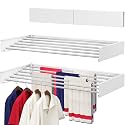 Wall Mounted Drying Rack 40", Foldable Laundry Drying Rack with Stainless Steel Rods, Retractable Laundry Space Saver for Indoor &amp; Outdoor Use, Include Wall Template