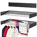 Wall Mounted Drying Rack 40", Foldable Laundry Drying Rack with Stainless Steel Rods, Retractable Laundry Space Saver for Indoor & Outdoor Use, Include Wall Template