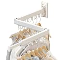 Wall Mounted Foldable Clothes Drying Rack, Heavy Duty 3-Fold Laundry Airer with Ring Hook Design, Space Saving Aluminum Rack for Balcony Bathroom Laundry Room,White Rings