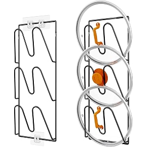 wall mounted kitchen lid holder rack  metal pot lid organizer set of-2 6-tier pot lids holder for cabinet doorwall no drilling adhesive walldoor mounted