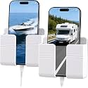 Wall Mounted Mobile Holder with Charging Hole | Phone Stand Storage Case for Remote & Smartphone | Self Adhesive ABS Plastic Organizer for Bathroom, Kitchen, Bedroom | Pack of 4 (White)