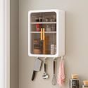 Wall Mounted Multipurpose Storage Cabinet with Transparent Doors, Bathroom Toiletry Shelf, Spice Rack with Hooks for Home, Kitchen & Bathroom (White)