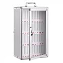 Wall Mounted Phone Storage Box - 60 Slot Aluminum Alloy Lock Box with Key, Secure Mobile Device Organizer, Durable Handle, Silver-A, Perfect for Home &amp; Office Use