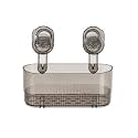 Wall-Mounted Shower Caddy with Suction Cup Hooks, Transparent Polycarbonate Storage Basket for Bathroom
