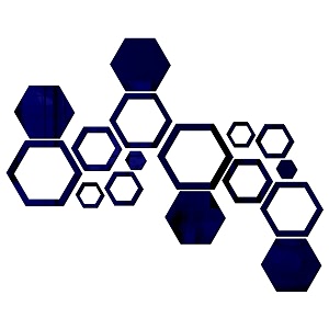 wall1ders 4 hexagon and 12 hexago shapes different size golden hexagon mirror wall stickersblue