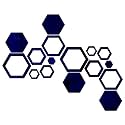 Wall1ders 4 Hexagon and 12 Hexago Shapes Different Size Golden Hexagon Mirror Wall Stickers,(Blue)