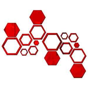 wall1ders 4 and 12 hexagon shapes different size golden mirror wall stickers red