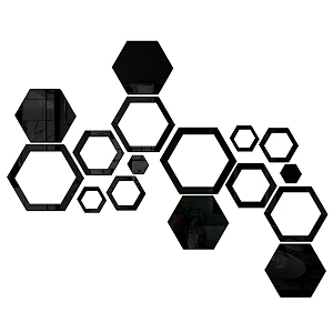 wall1ders 4 hexagon and 12 hexagon shapes different size golden mirror stickers for wall acrylic mirror wall decor sticker wall mirror stickers acrylic stickers wall stickers for hall room bed room kitchenblack