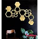 Wall1ders 4 Hexagon and 12 Hexagon Shapes Different Size Golden Hexagon Mirror wall Stickers, Mirror Stickers for wall. (Golden)