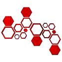 Wall1ders 4 and 12 Hexagon Shapes Different Size Golden Mirror Wall Stickers (Red)
