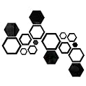 Wall1ders 4 Hexagon and 12 Hexagon Shapes Different Size Golden Mirror Stickers for Wall, Acrylic Mirror Wall Decor Sticker, Wall Mirror Stickers, Acrylic Stickers, Wall Stickers for Hall Room, Bed Room, Kitchen.(Black)