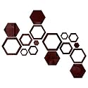 Wall1ders 4 Hexagon and 12 Hexagon Shapes Different Size Golden Hexagon Mirror Wall Stickers (Brown)