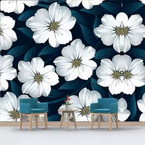 walldecoree 96 inch blue flower botanical wallpaper