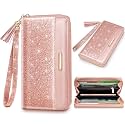 Coco Rossi Pink Glitter Wallet for Women RFID Blocking Credit Card Holder