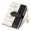 Wallets for Women- RFID Blocking- Soft PU Leather Bifold Coin Zipper Pocket Purse-Small flower wallet Credit Card Holder with ID Window (BLack)