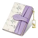 Wallets for Women- RFID Blocking- Soft PU Leather Bifold Coin Zipper Pocket Purse-Small flower wallet Credit Card Holder with ID Window (Purple)