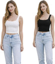 WALLICO Casual Solid Women White Black Top