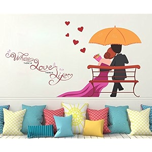 wallstick love couples with quotes wall sticker for bedroom living room hallway self adhesive vinyl wall decal matte finish easy to apply amp remove 100 x 55 cm
