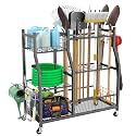 WALMANN Garden Tool Organizer with Wheels, Rakes/Shovels/Yard Tools Stand