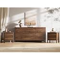 Walnut 3-Piece Bedroom Set, 9-Drawer Dresser &amp; 2-Drawer Nightstands