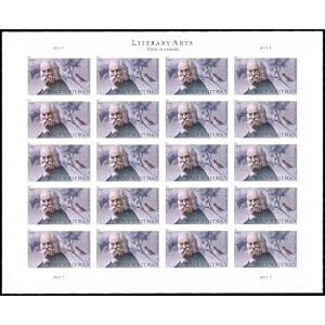 walt whitman 1819  1892 3 oz sheet of 20 literary arts 32nd in a series postage stamps scott 5414