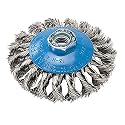 Walter 13H414 Saucer-Cup Knot-Twisted Brush – 4 in. Carbon Steel Wire Brush with 5/8-11 in. Arbor Hole. Surface Finishing Supplies
