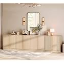 WAMPAT 126" Modern Sideboard Buffet Cabinet with 8 Doors, Multifunctional Sideboard with Large Storage and Adjustable Shelf, Coffee Bar Cabinet Storage Cabinet for Kitchen, Living Room, Beige