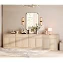 WAMPAT 126" Modern Sideboard Buffet Cabinet with 8 Doors and Drawers, Multifunctional Sideboard with Large Storage and Adjustable Shelf, Coffee Bar Storage Cabinet for Kitchen, Living Room, Beige