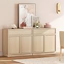 WAMPAT 63" Modern Sideboard Buffet Cabinet with 4 Doors and Drawers, Multifunctional Sideboard with Large Storage and Adjustable Shelf, Coffee Bar Storage Cabinet for Kitchen, Living Room, Beige