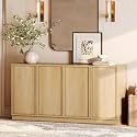 WAMPAT 63" Modern Sideboard Buffet Cabinet with 4 Doors, Multifunctional Sideboard with Large Storage and Adjustable Shelf, Coffee Bar Cabinet Storage Cabinet for Kitchen, Living Room, Oak