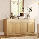 WAMPAT 63" Modern Sideboard Buffet Cabinet with 4 Doors and Drawers, Multifunctional Sideboard with Large Storage and Adjustable Shelf, Coffee Bar Storage Cabinet for Kitchen, Living Room, Oak