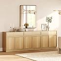 WAMPAT 94.5" Modern Sideboard Buffet Cabinet with 6 Doors and Drawers, Multifunctional Sideboard with Large Storage and Adjustable Shelf, Coffee Bar Storage Cabinet for Kitchen, Living Room, Oak