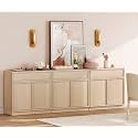 WAMPAT 94.5" Modern Sideboard Buffet Cabinet with 6 Doors and Drawers, Multifunctional Sideboard with Large Storage and Adjustable Shelf, Coffee Bar Storage Cabinet for Kitchen, Living Room, Beige