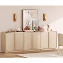 WAMPAT 94.5" Modern Sideboard Buffet Cabinet with 6 Doors, Multifunctional Sideboard with Large Storage and Adjustable Shelf, Coffee Bar Cabinet Storage Cabinet for Kitchen, Living Room, Beige