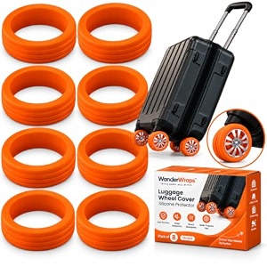 wanderwraps pack of 8 luggage wheel cover silicone protector  anti-scratch noise reduction shock absorption covers for trolley suitcase amp office chair wheels
