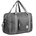 Wandf Foldable Travel Duffel Bag Luggage Sports Gym Water Resistant Nylon, Grey