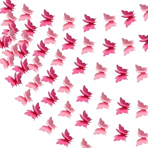 wanna party 3d butterfly pink string decorationpaper party garland streamers for home decor baby shower birthday nursery wedding holiday wall hanging decorations -set of 1