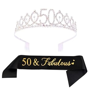 wp wanna party 50th birthday crown tiara and sash combo - silver black - women39s 50th birthday accessory