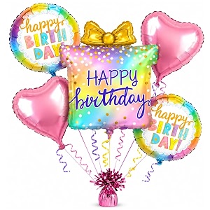 wanna party balloon set - 36 inch pack of 5  gift box present foil balloons  big balloon set
