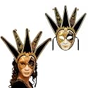 Wanna Party Black & Gold Venetian Jester Full Face Mask | Decorative Masquerade Joker Mask with Tall Crown Design | Fancy Dress, Carnival, Halloween, Theme Party, Cosplay & Photo Prop for Adults | 1PC