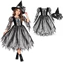 Wanna Party Black Silver Witch Costume for Kids, Size XL | Halloween Fancy Dress Costume with Dress & Hat | Spooky Witch Outfit for School Event, Role Play & Stage Performance | Age 10 TO 12