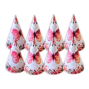 wanna party butterfly party hats  pack of 8 cone caps for kids butterfly theme decorations garden birthday celebrations fancy dress amp girl party supplies