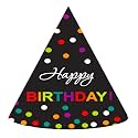 Wanna Party Black Multicolor Polka Dots Birthday Caps – Pack of 8 Printed Paper Hats for Kids Party, Decorative Caps with Bright Polka Dots for Boys and Girls Decorations