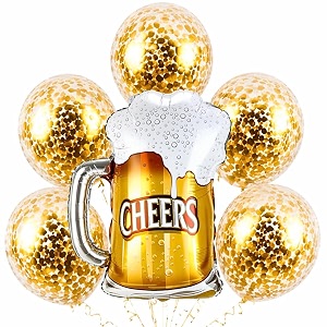 wanna party cheers beer mug supershape foil balloon set of 6 for celebration decoration  beer mug balloon  gold confetti balloons  helium supported party decor for birthday anniversary amp new year