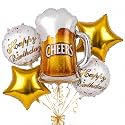 Wanna Party Cheers on Beers Birthday Foil Balloon Bouquet Set of 5 | Beer Mug &amp; Star Theme Helium Supported Balloons for Birthday Party Decoration, Cake Table Setup &amp; Celebration Backdrop