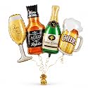 Wanna Party Cheers Beverage Bottle &amp; Mug Shaped Foil Balloons Set, Assorted Party Balloons for Birthday, Anniversary, Bachelor Party, House Party, Photo Booth &amp; Celebration Decoration – 4PC