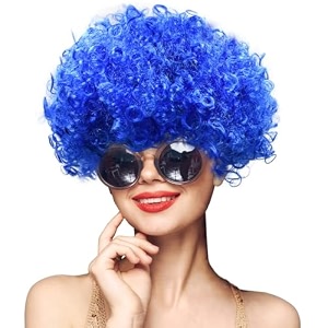 wanna party dense afro wigs blue 80 grams costume props for halloween cricket match football holi festival themed dress-up fancy dress carnival fun nights celebrations and costume events