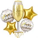 Wanna Party Golden Champagne Glass Birthday Foil Balloon Bouquet Set of 5 | Gold Theme Helium Supported Balloons for Birthday Party Decoration, Cake Table Setup &amp; Celebration Backdrop